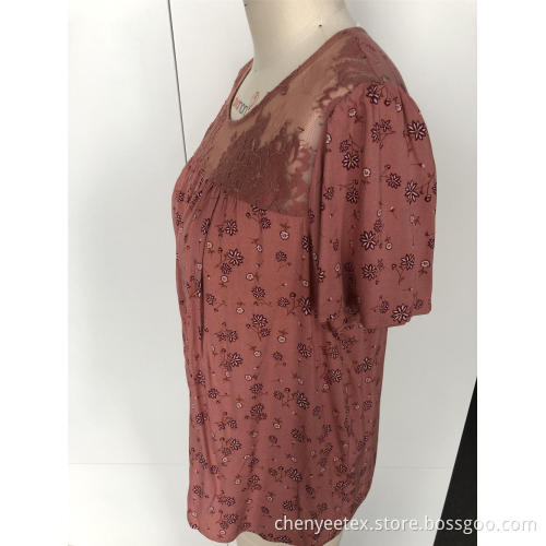 Ladies round neck lace short sleeves top